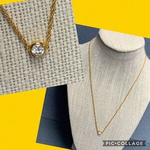 BY Round Crystal Necklace 18 In Dainty Gold Chain Elegant Glam Retro Vintage